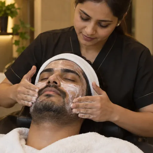 A therapist massaging cream into a customer’s face during a classic facial