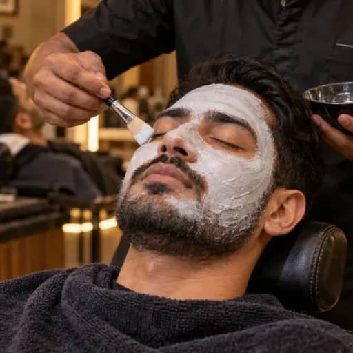 A de-tan pack being brushed across a customer’s face