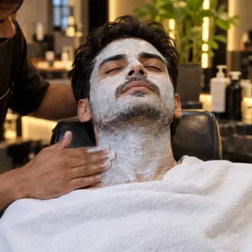 A de-tan pack across a customer’s face and neck
