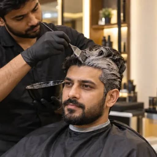 A colourist brushing premium hair colour onto a customer’s hair