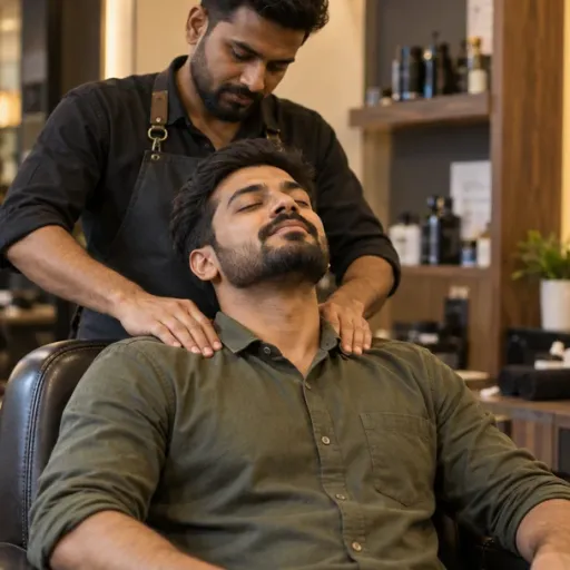 A barber giving a head, neck and shoulder massage